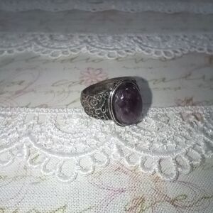 Vintage Silver Tone Amethyst Ring